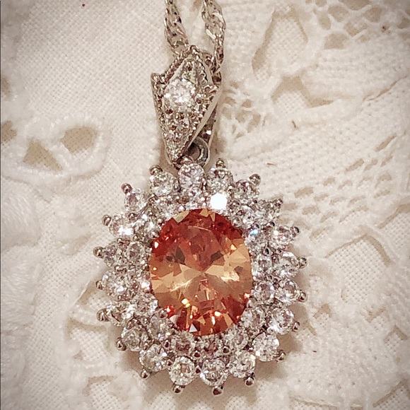 Jewelry - Morganite and White Sapphire Halo Necklace